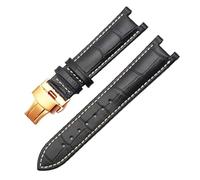 Leather Watchband Compatible With GC Guess Watch Strap Butterfly Buckle Bracelet 20 * 11mm 22 * 13mm Men And Women Cowhide(Black white-R,22-13mm)