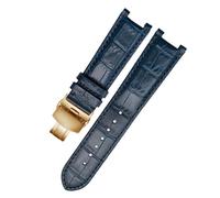 Leather Watchband Compatible With GC Guess Watch Strap Butterfly Buckle Bracelet 20 * 11mm 22 * 13mm Men And Women Cowhide(Dark blue gold,20-11mm)