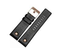 Leather Watchband With Rivet Watch Strap Belt Bracelet Fit For Diesel DZ7313 DZ7333 7322 7257 4318 7348 7334 Replacement(Black x rose gold,28mm)