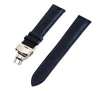 Leather Watchbands 12-24mm Butterfly Buckle Steel Buckle Strap Wrist Belt Dark Blue 24mm