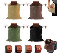 Leather & Waxed Canvas Pouch, Foldable Foraging Bag with Belt Attachment, Collapsible Water Resistant Bushcraft Gear, for Outdoor Hiking, Camping, Travel (4Pcs)