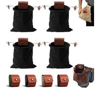 Leather & Waxed Canvas Pouch, Foldable Foraging Bag with Belt Attachment, Collapsible Water Resistant Bushcraft Gear, for Outdoor Hiking, Camping, Travel (Black*4)