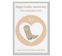 Leather Wedding Anniversary cards 3rd Year Third Three 3 Happy Milestone (Sister and Brother in law card - Modern Boot)