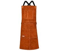Leather Welding Apron by LeaSeek - Heavy Duty Tools Shop Apron with 6 Pockets, 24inch X 42inch Extra Long, Brown(Size: M to XXL)