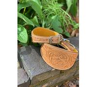 Leather Whippet Dog Collar Hand Tooled Carved Vegetable Tanned Leather Greyhound Saluki Hound Dog Collar (Neck Size 10.5 Inches to 12.5 Inches, Beige With Yellow Padding)
