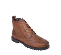 Leather Wide Fit Brogue Boots with Fleece Lining, Side Zip & Classic Pegasus Tan 11