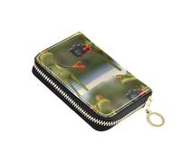 Leather Women Wallet RFID Blocking Credit Card Holder Small Coin Purse Wallet with Zipper Funny Frogs
