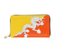 Leather Women Wallets, Long Credit Card Holder, Flag of the Kingdom of Bhutan Print Billfold Clutch & Travel Purse Large Capacity