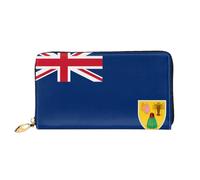 Leather Women Wallets, Long Credit Card Holder, Flag of the Turks and Caicos Islands Print Billfold Clutch & Travel Purse Large Capacity