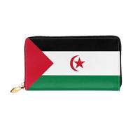 Leather Women Wallets, Long Credit Card Holder, Flag of Western Sahara Print Billfold Clutch & Travel Purse Large Capacity