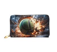 Leather Women Wallets, Long Credit Card Holder, Lightning Fever Tennis Print Billfold Clutch & Travel Purse Large Capacity