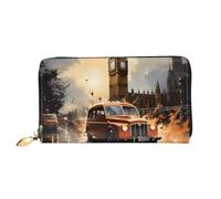 Leather Women Wallets, Long Credit Card Holder, London Color Taxi Print Billfold Clutch & Travel Purse Large Capacity