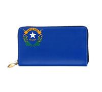 Leather Women Wallets, Long Credit Card Holder, Nevada State Flag Print Billfold Clutch & Travel Purse Large Capacity