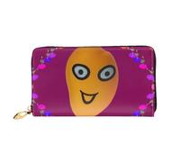 Leather Women Wallets, Long Credit Card Holder, Smiley Mango Print Billfold Clutch & Travel Purse Large Capacity