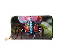 Leather Women Wallets, Long Credit Card Holder, Strange Insects Print Billfold Clutch & Travel Purse Large Capacity