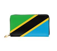 Leather Women Wallets, Long Credit Card Holder, Tanzania Flag Print Billfold Clutch & Travel Purse Large Capacity