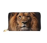 Leather Women Wallets, Long Credit Card Holder, The Lion's Gaze Print Billfold Clutch & Travel Purse Large Capacity