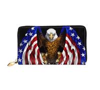 Leather Women Wallets, Long Credit Card Holder, USA Flag Patriotic Eagle Print Billfold Clutch & Travel Purse Large Capacity