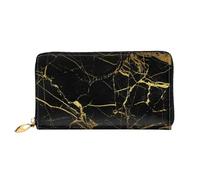 Leather Women'S Black And Gold Background Wallets Large Capacity Card Holder Ladies Purse With Multiple Card Slots Long Ladies Purse With Zipper Compartment 19cm*10.5cm Ladies Purses Soft Leather