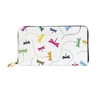 Leather Women'S Colorful Dragonfly Printed Wallets Large Capacity Card Holder Ladies Purse With Multiple Card Slots Long Ladies Purse With Zipper Compartment 19cm*10.5cm Ladies Purses Soft Leather
