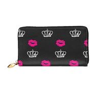 Leather Women'S Crown And Lips Printed Wallets Large Capacity Card Holder Ladies Purse With Multiple Card Slots Long Ladies Purse With Zipper Compartment 19cm*10.5cm Ladies Purses Soft Leather