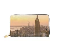 Leather Women'S Empire State Building Printed Wallets Large Capacity Card Holder Ladies Purse With Multiple Card Slots Long Ladies Purse With Zipper Compartment 19cm*10.5cm Ladies Purses Soft Leather