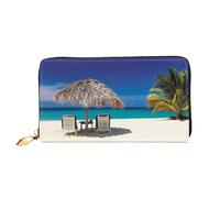 Leather Women'S Jamaica Beach Printed Wallets Large Capacity Card Holder Ladies Purse With Multiple Card Slots Long Ladies Purse With Zipper Compartment 19cm*10.5cm Ladies Purses Soft Leather