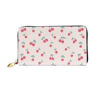 Leather Women'S Lovely Sweet Red Cherry Wallets Large Capacity Card Holder Ladies Purse With Multiple Card Slots Long Ladies Purse With Zipper Compartment 19cm*10.5cm Ladies Purses Soft Leather