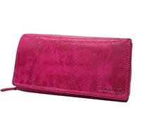 Leather Women's Purse XXL, Wallet Nappa, 2 Large Note Compartments, Box Travel Organiser Genuine, Hellfuxia, S, Classic