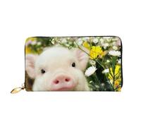 Leather Women'S Rape Flower Pig Printed Wallets Large Capacity Card Holder Ladies Purse With Multiple Card Slots Long Ladies Purse With Zipper Compartment 19cm*10.5cm Ladies Purses Soft Leather