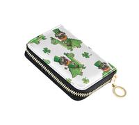 Leather Womens Wallet Cute Card Holder RFID Blocking Zip Around Coin Purse Wallet with Zipper Green Pugs Dinosaur St