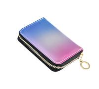 Leather Womens Wallet RFID Blocking Credit Card Holder Small Zipper Travel Wallet with Key Ring Blur Gradient Colorful