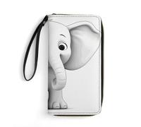 Leather Womens Wallet Wristlet,Three Pelicans Printed Large Capacity Clutch Credit Card Holder Purse, White Elephant, 19.7x10.5cm