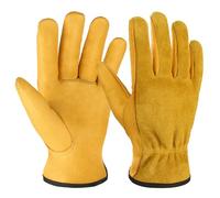 Leather Work Gloves for Men and Women Cowhide with Elastic Cuff Winter Warm Wood Cutting Construction Truck Driving Gardening Yard Working Car Repair Handling Packaging Welding