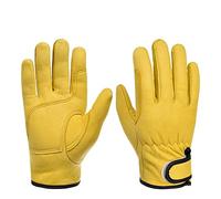 Leather Work Gloves, Selected for Their Excellent Fabric and Flexible Fit with Hook and Loop Fastening, a Protective Tool for Everyday Work in the Garden(Yellow XL)