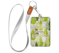 Leather Work id Badge Holder for Women Cartoon Green Pear Fruit