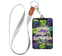 Leather Work id Badge Holder for Women Colorful Monsters Truck