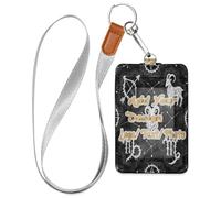 Leather Work id Badge Holder Gothic Black and White Skull