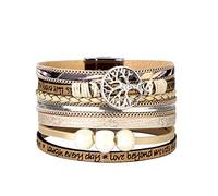 Leather Wrap Bracelet for Women,Boho Multilayer Cuff Bracelets Wrap Bracelet Gold Multi Strand Bracelet Leather Bangle Bracelet Crystal Wristbands for Sisters, 7.7 inch, Leather