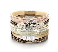 leather wrap bracelets for women, boho leopard multi-layer crystal cuff bracelet jewelry A),B27:Tree of Life(Beige),A