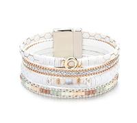 leather wrap bracelets for women, boho leopard multi-layer crystal cuff bracelet jewelry,B19:White Leather,A