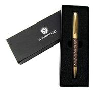 Leather Wrapped Ballpoint Pen for Men and Women - Stylish Faux Leather and Gold Smooth Flowing Non Smudge Ink and Light To Hold - Lovely Presentation Box