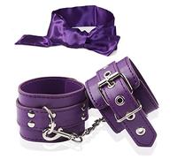 Leather Wrist Handcuffs Bracelet Role Play Exercise Bands Adjustable Chain and Satin Sleeping Mask Eye Mask for Halloween Cosplay