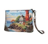 Leather Wristlet Clutch Purse For Women Ladies Cell Phone Pouch Bag Clutch Wallet Coastal Lighthouse Zipper Handbags Purse Gifts For Women