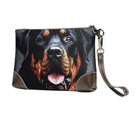 Leather Wristlet Clutch Purse For Women Ladies Cell Phone Pouch Bag Clutch Wallet Cool Rottweiler Dog Art Zipper Handbags Purse Gifts For Women