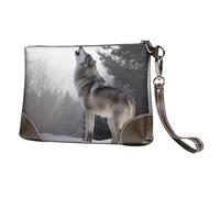 Leather Wristlet Clutch Purse For Women Ladies Cell Phone Pouch Bag Clutch Wallet Howling Wolf Zipper Handbags Purse Gifts For Women