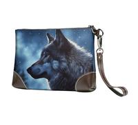Leather Wristlet Clutch Purse For Women Ladies Cell Phone Pouch Bag Clutch Wallet Lonely Wolf Zipper Handbags Purse Gifts For Women