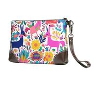 Leather Wristlet Clutch Purse For Women Ladies Cell Phone Pouch Bag Clutch Wallet Mexican Otomi Animals Zipper Handbags Purse Gifts For Women