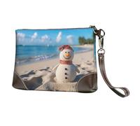 Leather Wristlet Clutch Purse For Women Ladies Cell Phone Pouch Bag Clutch Wallet Sand Snowman On Beach Zipper Handbags Purse Gifts For Women