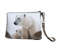 Leather Wristlet Clutch Purse For Women Ladies Cell Phone Pouch Bag Clutch Wallet Snow Animal Polar Bear Zipper Handbags Purse Gifts For Women